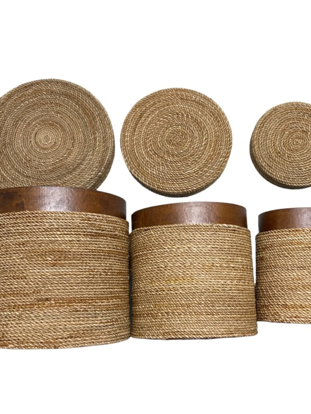 Vintage Nesting Boxes Set of 3 Brown Jute Rope Rustic Primitive Storage Any Room